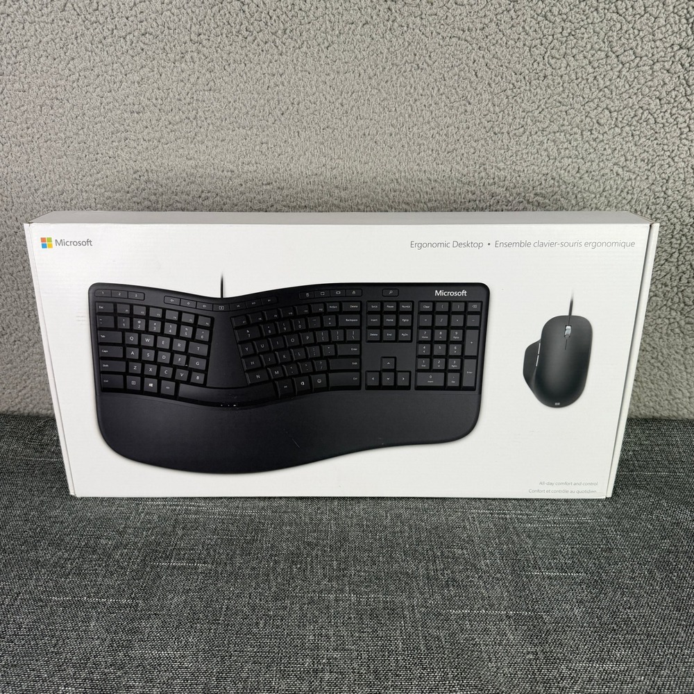 Microsoft Ergonomic Desktop Keyboard and Mouse Set Black Wired USB RJU-00001